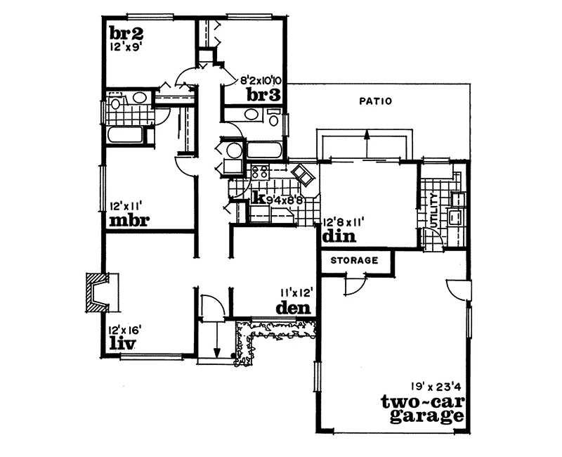 Ranch House Plan First Floor - Schubert Park Ranch Home 062D-0422 - Shop House Plans and More