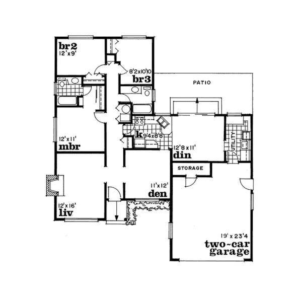 Ranch House Plan First Floor - Schubert Park Ranch Home 062D-0422 - Shop House Plans and More