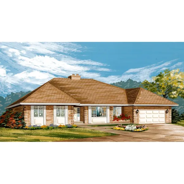 Ranch House Plan Front of Home - Carmen Creek Ranch Home 062D-0434 - Search House Plans and More