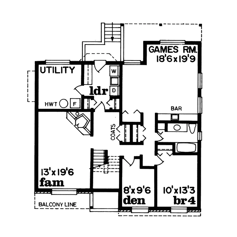 Cabin & Cottage House Plan Lower Level Floor - Lucerne Place Split-Level Home 062D-0440 - Shop House Plans and More