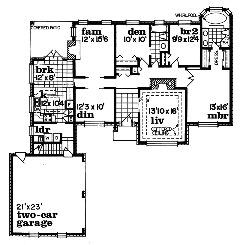 Ranch House Plan First Floor - Quiet Creek Rustic Ranch Home 062D-0444 - Shop House Plans and More