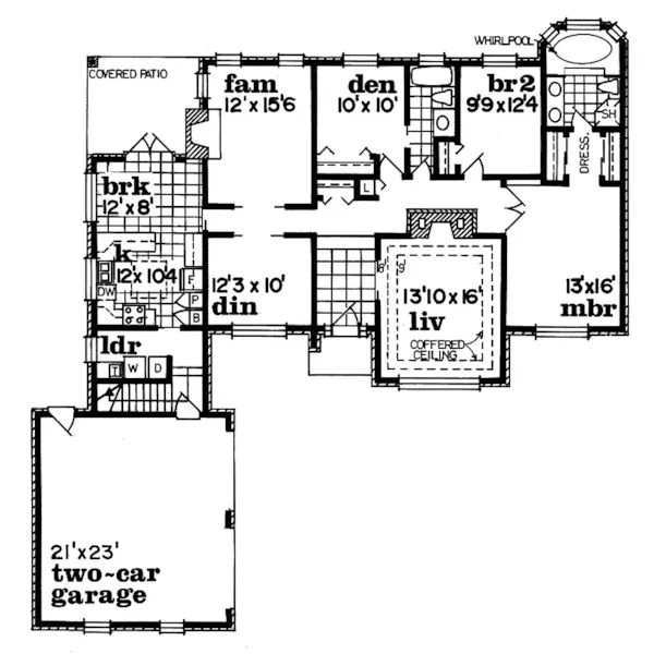 Ranch House Plan First Floor - Quiet Creek Rustic Ranch Home 062D-0444 - Shop House Plans and More