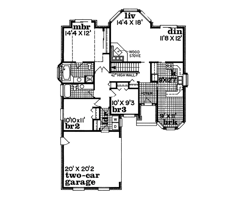Traditional House Plan First Floor - Corliss Ranch Home 062D-0448 - Search House Plans and More