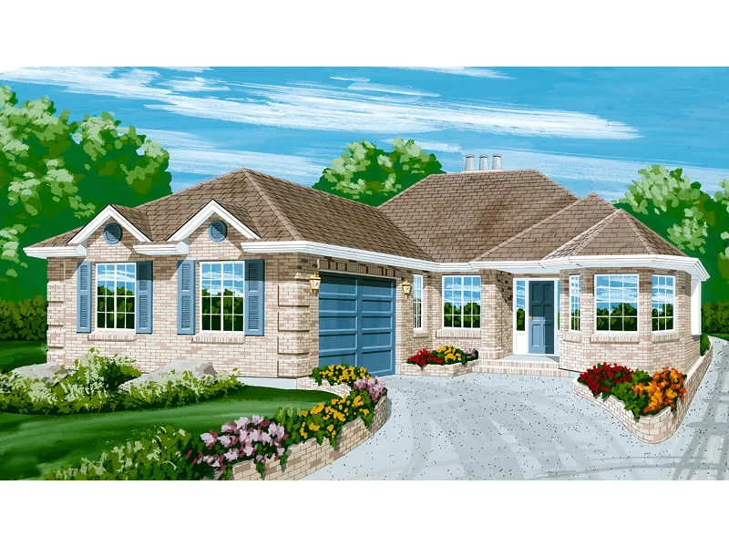 Traditional House Plan Front of Home - Corliss Ranch Home 062D-0448 - Search House Plans and More