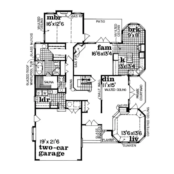 Santa Fe House Plan First Floor - Stafford Park Ranch Home 062D-0451 - Shop House Plans and More