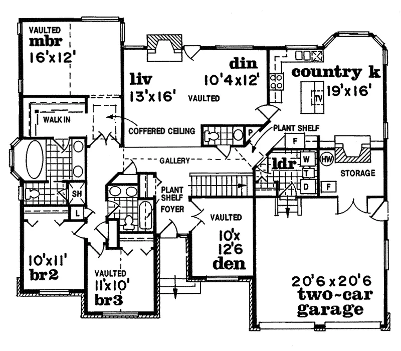 Ranch House Plan First Floor - Bruderheim Traditional Home 062D-0464 - Search House Plans and More