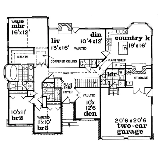 Traditional House Plan First Floor - Bruderheim Traditional Home 062D-0464 - Search House Plans and More