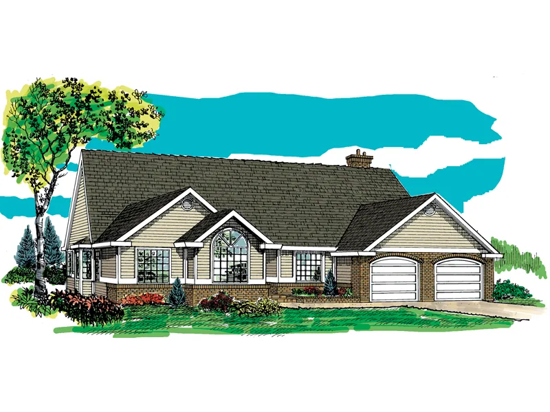 Ranch House Plan Front of Home - Bruderheim Traditional Home 062D-0464 - Search House Plans and More