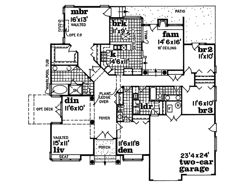Ranch House Plan First Floor - Laguna Pier Sunbelt Ranch Home 062D-0465 - Shop House Plans and More