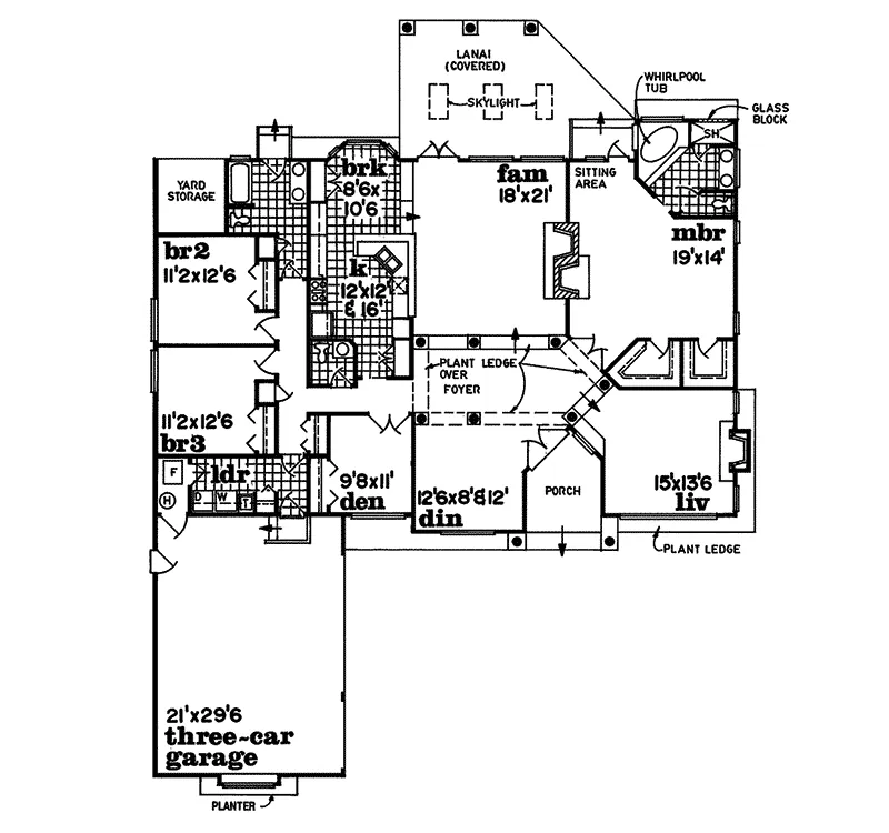 Ranch House Plan First Floor - Calmar Contemporary Sunbelt Home 062D-0467 - Search House Plans and More