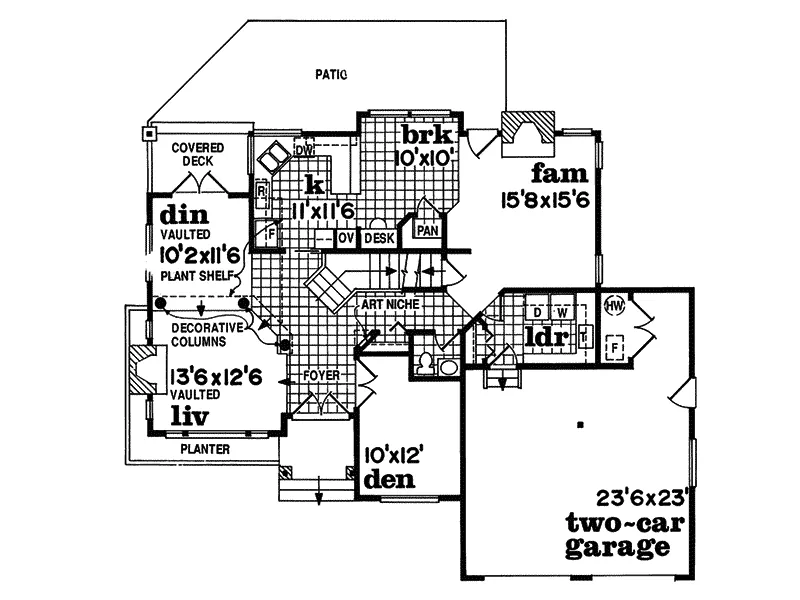 Contemporary House Plan First Floor - Regalton Santa Fe Sunbelt Home 062D-0476 - Shop House Plans and More
