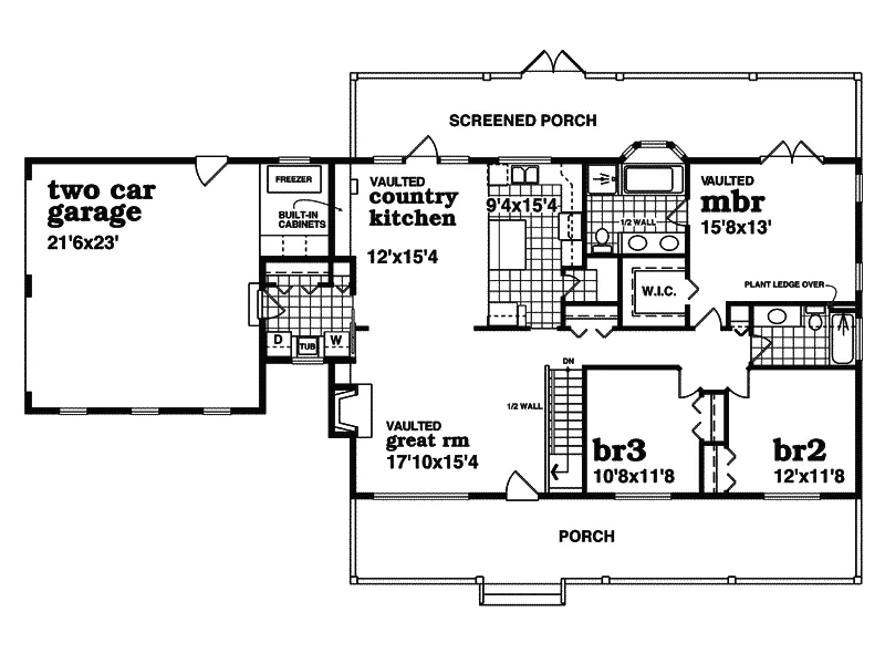 Country House Plan First Floor - Mulvaney Country Cabin Home 062D-0481 - Shop House Plans and More