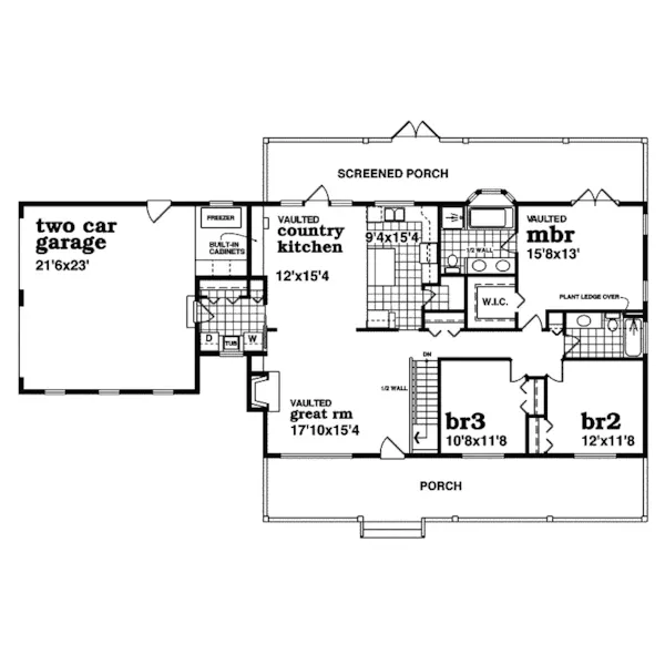 Country House Plan First Floor - Mulvaney Country Cabin Home 062D-0481 - Shop House Plans and More