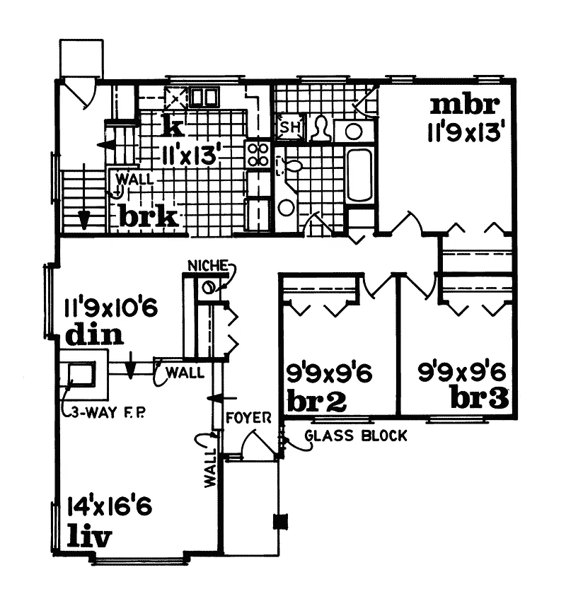 Ranch House Plan First Floor - Calvin Ranch Home 062D-0498 - Search House Plans and More