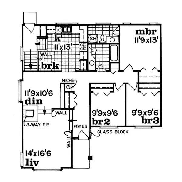 Ranch House Plan First Floor - Calvin Ranch Home 062D-0498 - Search House Plans and More