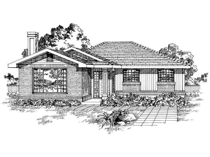 Ranch House Plan Front of Home - Calvin Ranch Home 062D-0498 - Search House Plans and More