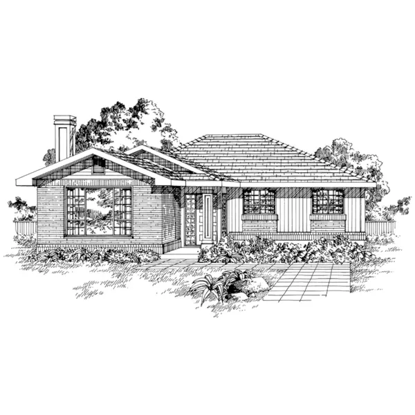 Ranch House Plan Front of Home - Calvin Ranch Home 062D-0498 - Search House Plans and More