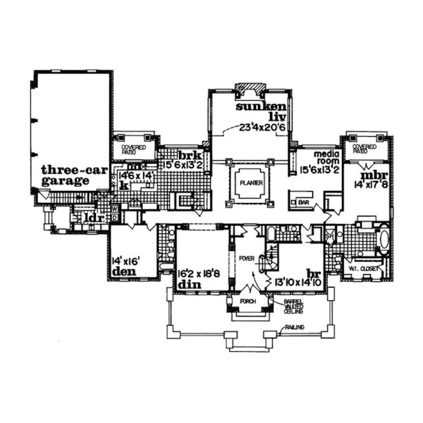 Italian House Plan First Floor - Eagle Pass Italian Style Home 062D-0507 - Search House Plans and More