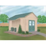 This yard and garden shed is the dieal style for many home plans and has a double door entry