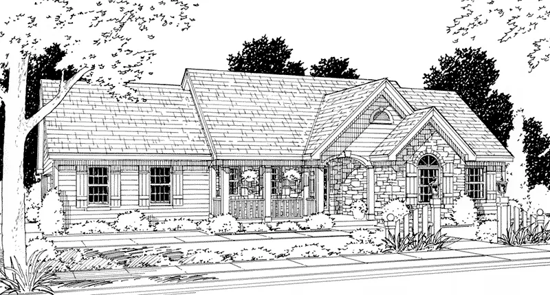 Ranch House Plan Front Elevation - Hobkirk Country Ranch Home 065D-0028 - Search House Plans and More