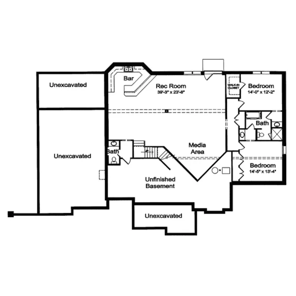 Shingle House Plan Lower Level Floor - Angora Shingle Style Ranch Home 065D-0255 - Search House Plans and More