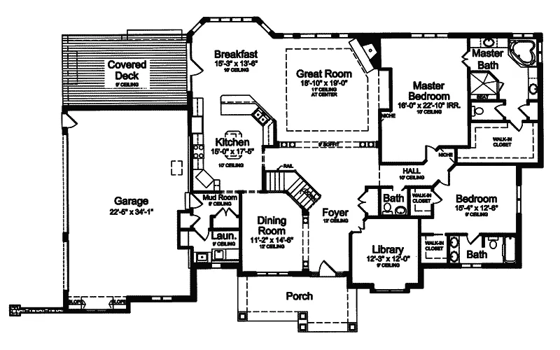 Traditional House Plan First Floor - Venetian Hill Ranch Home 065D-0263 - Shop House Plans and More