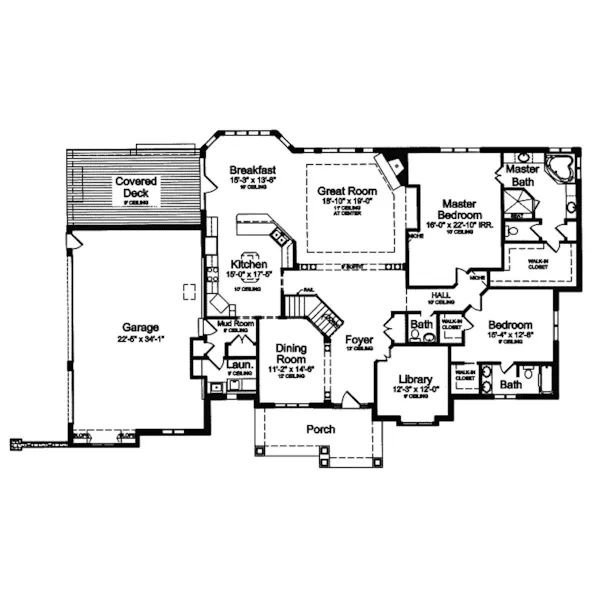 Shingle House Plan First Floor - Venetian Hill Ranch Home 065D-0263 - Shop House Plans and More