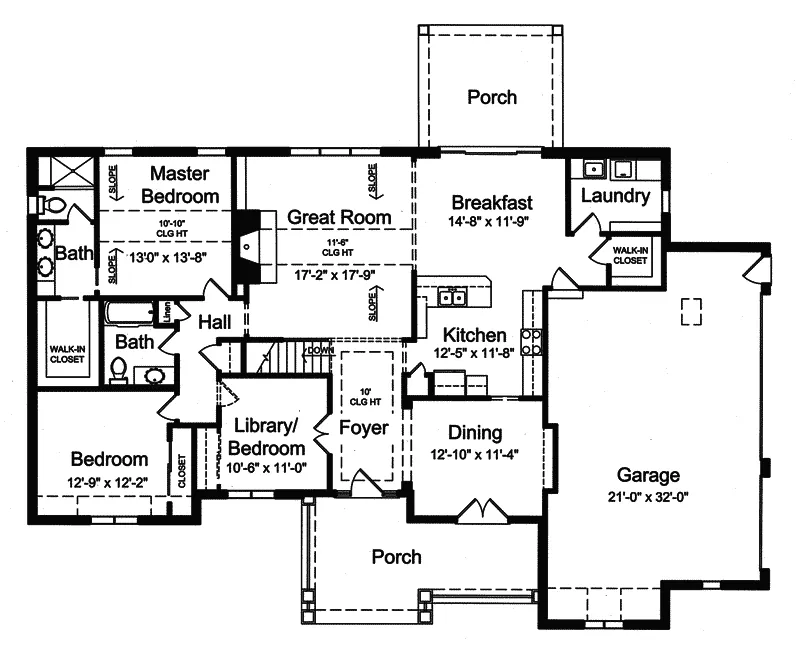Ranch House Plan First Floor - Overlook Terrace European Home 065D-0266 - Shop House Plans and More