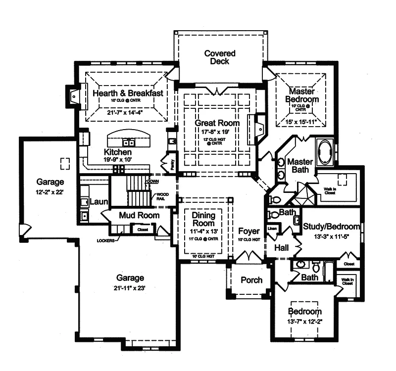 Ranch House Plan First Floor - La Cherie Country French Home 065D-0289 - Shop House Plans and More