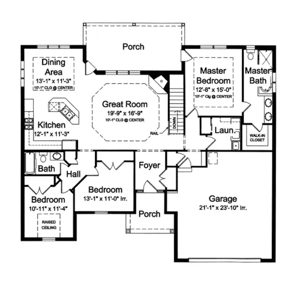 Bungalow House Plan First Floor - Hennessey Hill Ranch Home 065D-0305 - Search House Plans and More