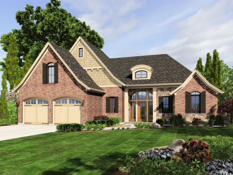 Shingle House Plan Front of Home - Glen Arbor Country French Home 065D-0318 - Search House Plans and More
