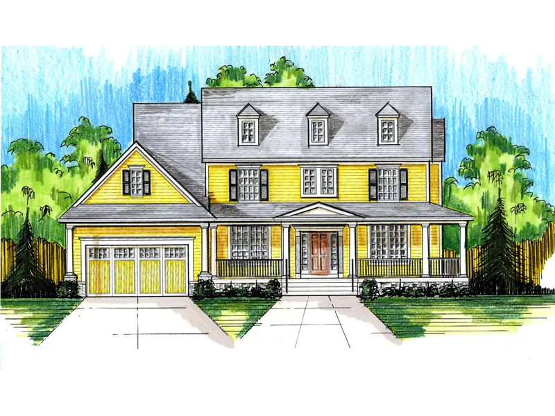 Farmhouse Plan Front of Home - Bernice Heights Country Home 065D-0342 - Search House Plans and More