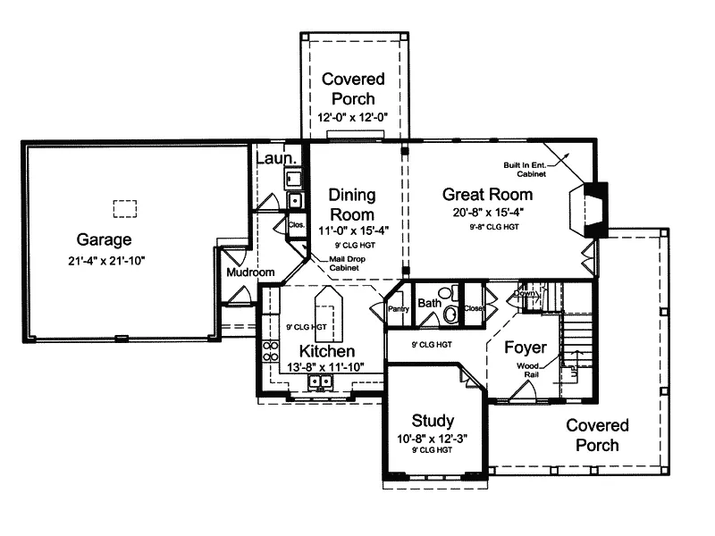 Cabin & Cottage House Plan First Floor - Falzone Country Farmhouse 065D-0346 - Search House Plans and More