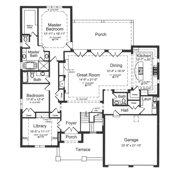 European House Plan First Floor - Bethany Hill Luxury Ranch Home 065D-0377 - Search House Plans and More