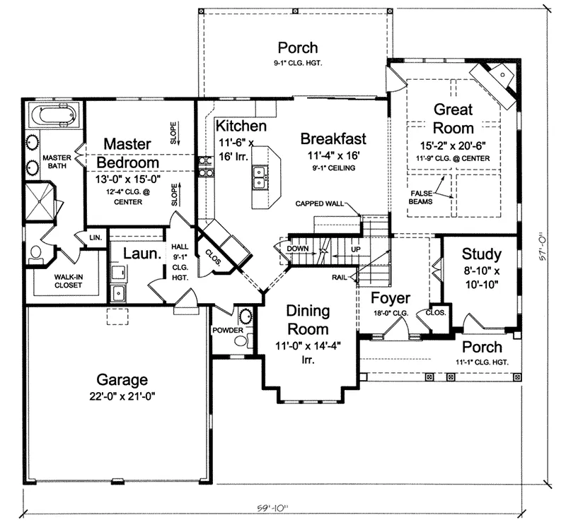 Arts & Crafts House Plan First Floor - Chamberlain Craftsman Home 065D-0380 - Search House Plans and More