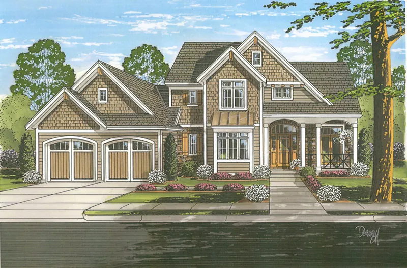 Arts & Crafts House Plan Front of Home - Chamberlain Craftsman Home 065D-0380 - Search House Plans and More