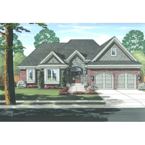 European House Plan Front of Home - Sandhurst European Ranch Home 065D-0381 - Shop House Plans and More