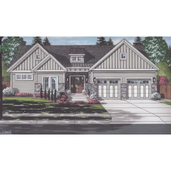 Craftsman House Plan Front of Home - Weldon Craftsman Ranch Home 065D-0398 - Shop House Plans and More