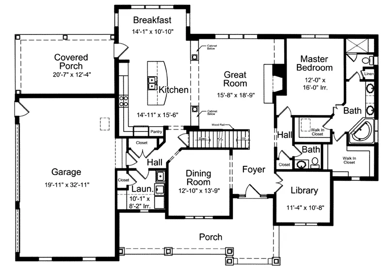 Shingle House Plan First Floor - Whitmore Country French Home 065D-0405 - Shop House Plans and More