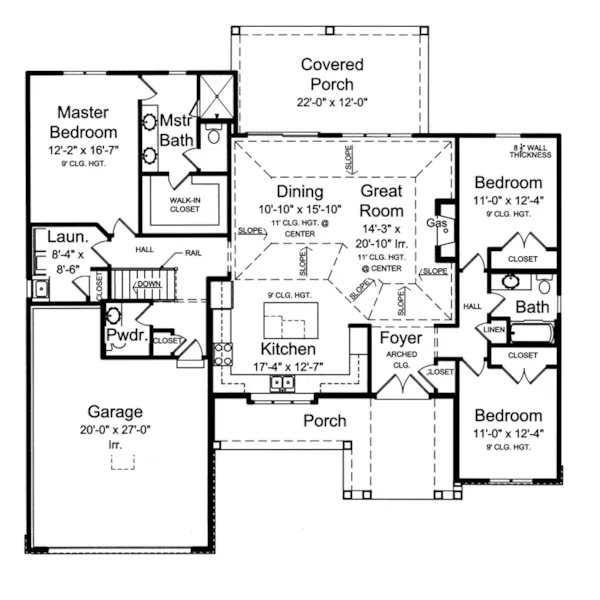 Arts & Crafts House Plan First Floor - Churchill Bay Ranch Home 065D-0412 - Shop House Plans and More