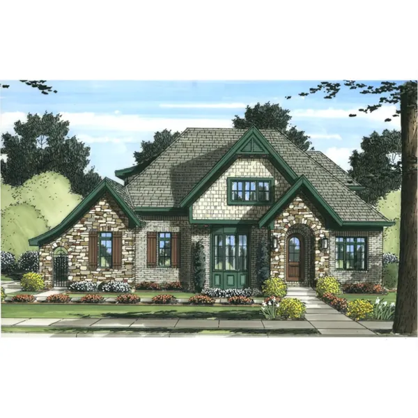 Shingle House Plan Front of Home - Greenwich Lane European Home 065D-0424 - Search House Plans and More