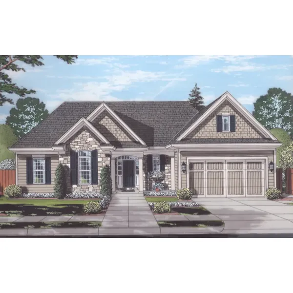 Country House Plan Front of Home - Garden View Ranch Home 065D-0429 - Search House Plans and More