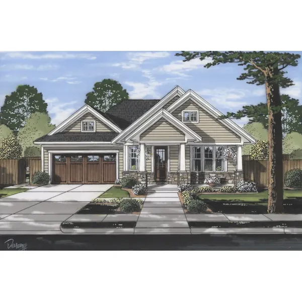 Arts & Crafts House Plan Front of Home - Addison Creek Ranch Home 065D-0440 - Shop House Plans and More