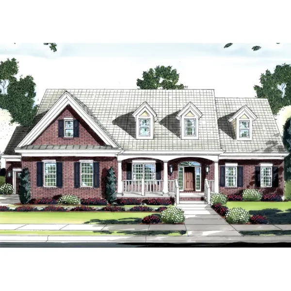 Brick Home With Inviting Covered Porch And Dormers 