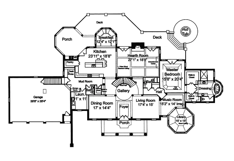 Southern Plantation House Plan First Floor - Hominy Lake Luxury  Home 065S-0029 - Search House Plans and More