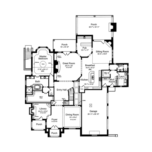 European House Plan First Floor - Chateau Luxe Country French Home 065S-0033 - Search House Plans and More