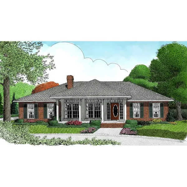 Welcoming And Comfortable Ranch House With Covered Porch And Brick Exterior