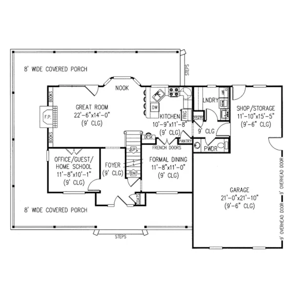 Farmhouse Plan First Floor - Yosemite Hill Country Farmhouse 067D-0006 - Shop House Plans and More