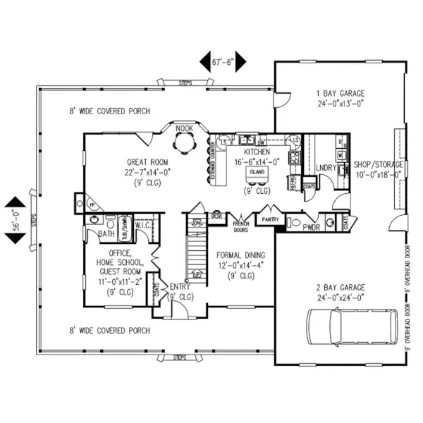 Traditional House Plan First Floor - Hammonton Country Farmhouse 067D-0016 - Search House Plans and More