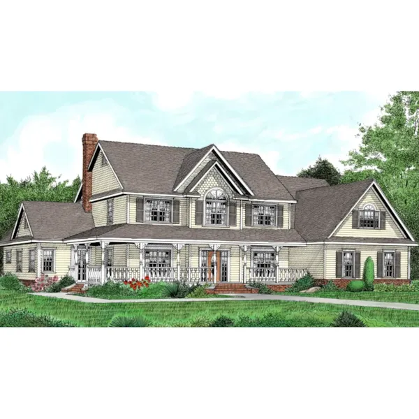 Country Two-Story House With Wrap-Around Porch